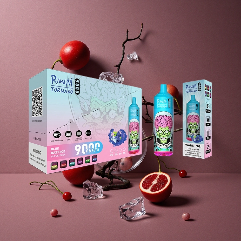RandM Fumot Tornado 9000 Puffs Dragon Noir Glacé - 18 mL & Affichage RGB Élégant