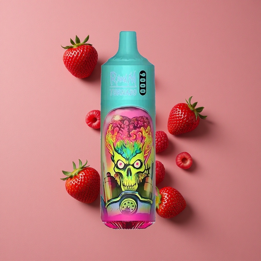 RandM Fumot Tornado 9000 Puffs Fraise Framboise avec 18 mL de E-liquide et Batterie 850 mAh Rechargeable