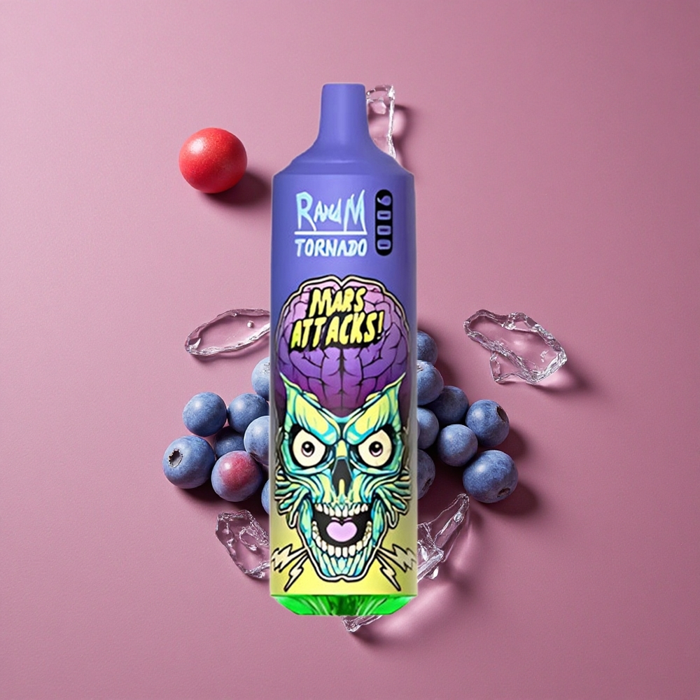 RandM Fumot Tornado 9000 Puffs Myrtille Glacé avec 18 mL E-liquide et Affichage RGB Élégant