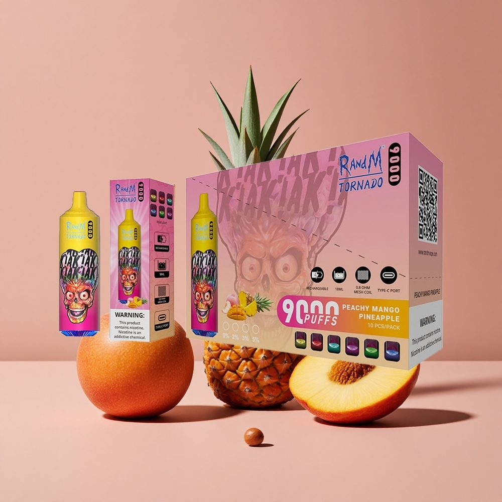RandM Fumot Tornado 9000 Puffs Pêche Mangue Ananas avec Affichage RGB et Bobine Mesh