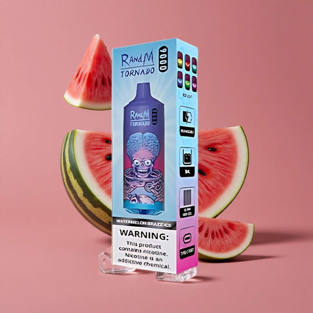 RandM Fumot Tornado 9000 Puffs Pastèque Brazz Glace avec 18 mL E-liquide et 54 Saveurs