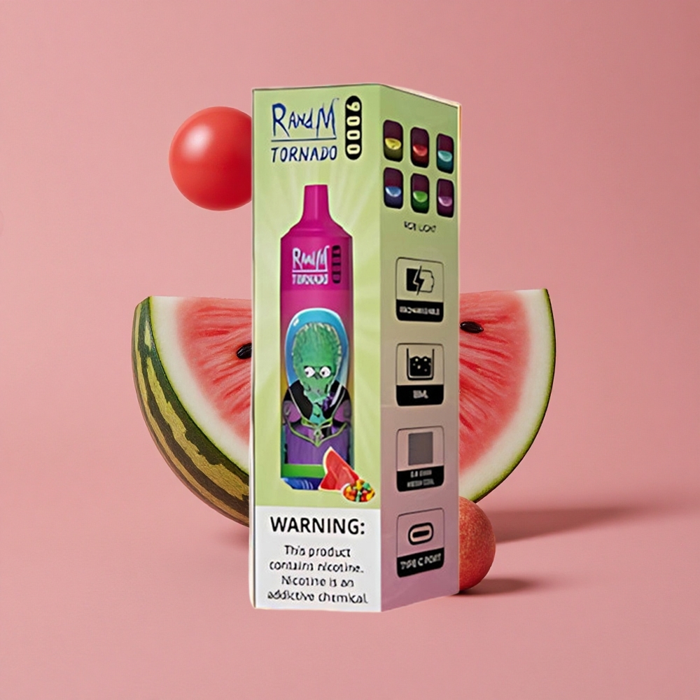 RandM Fumot Tornado 9000 Puffs Pastèque Gomme Bulle 18 mL Écran RGB