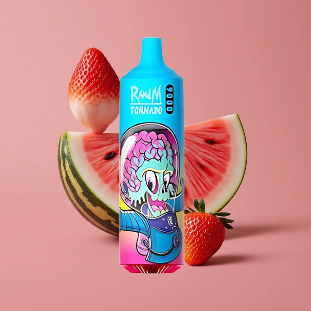 RandM Fumot Tornado 9000 Puffs Prime Fraise Pastèque avec Affichage RGB Élégant et Bobine Mesh