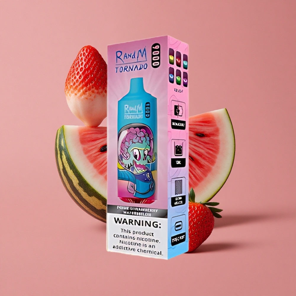 RandM Fumot Tornado 9000 Puffs Prime Fraise Pastèque avec Affichage RGB Élégant et Bobine Mesh