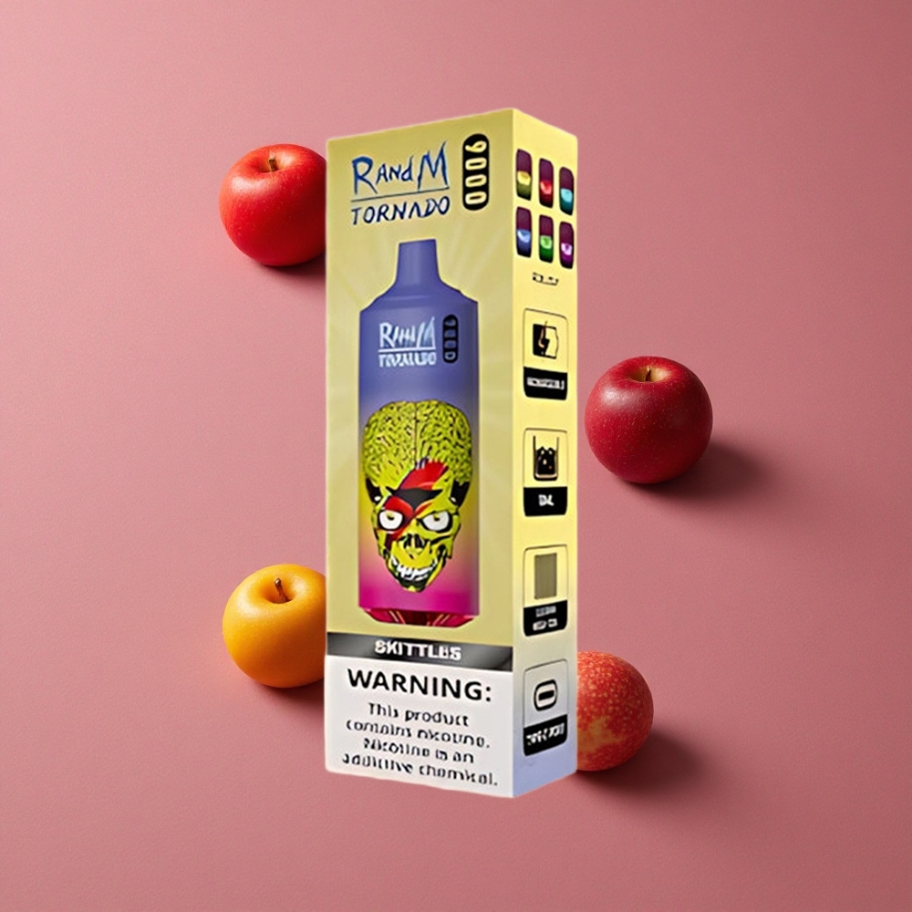 RandM Fumot Tornado 9000 Puffs Skittles (Arcs-en-ciel) avec 18 mL de E-liquide et Affichage RGB Élégant