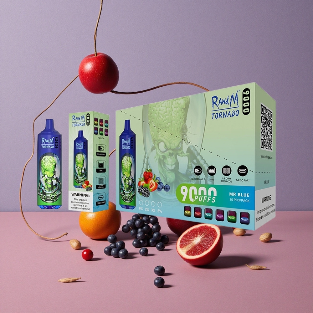 RandM Fumot Tornado 9000 Puffs Vape Jetable Monsieur Bleu - 54 Saveurs, Batterie 850 mAh Rechargeable
