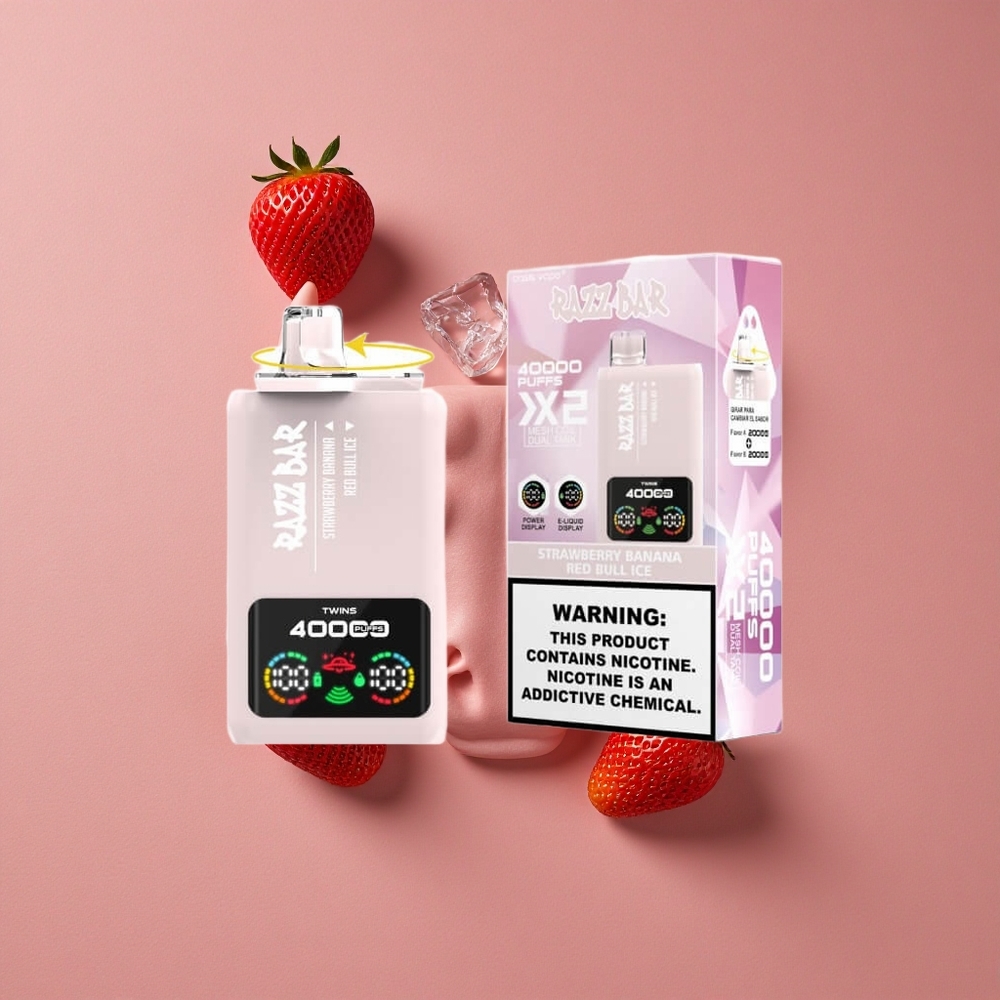 Razz Bar 40000 Puffs Fraise Banane_Red Bull Ice Affichage Écran Puissant Batterie 650 Mah Port Type-C