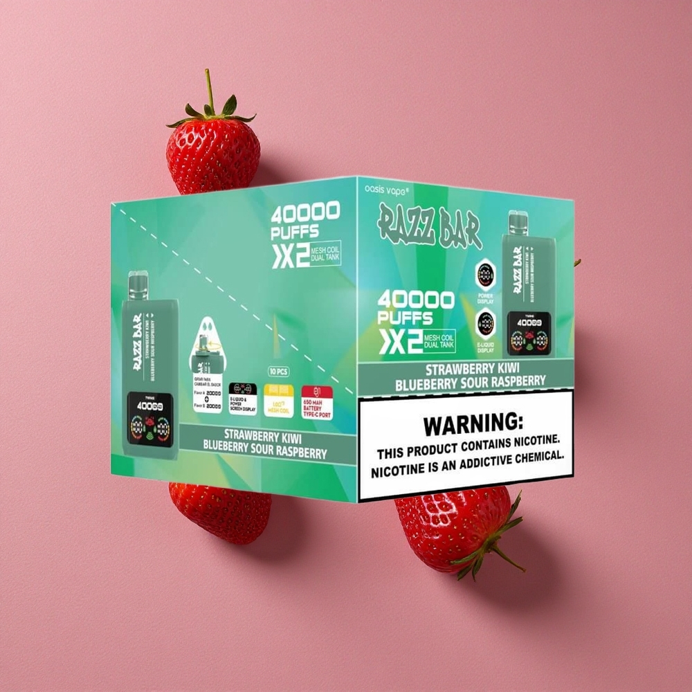 Razz Bar 40000 Puffs Fraise Kiwi_Myrtille Framboise Acidulée Écran d\'Alimentation Batterie 650 Mah