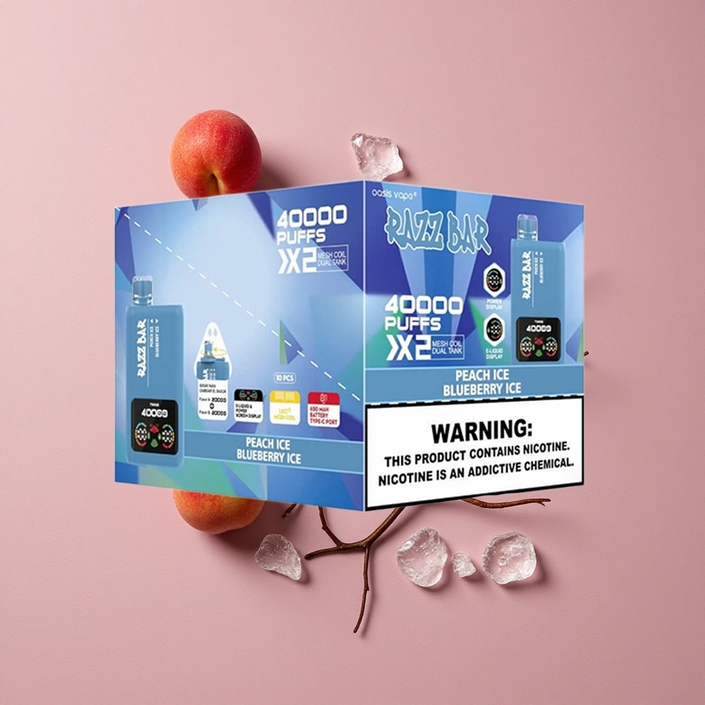 Razz Bar 40000 Puffs Peach Glacé_Myrtille Glacé Affichage Écran Puissant Batterie 650 Mah Port Type-C