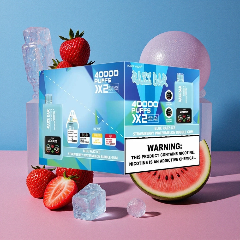 Razz Bar 40000 Puffs Vape Jetable Bleu Framboise Glacée-Fraise Pastèque Chewing-Gum Bulle Affichage Écran Puissance Batterie 650 Mah