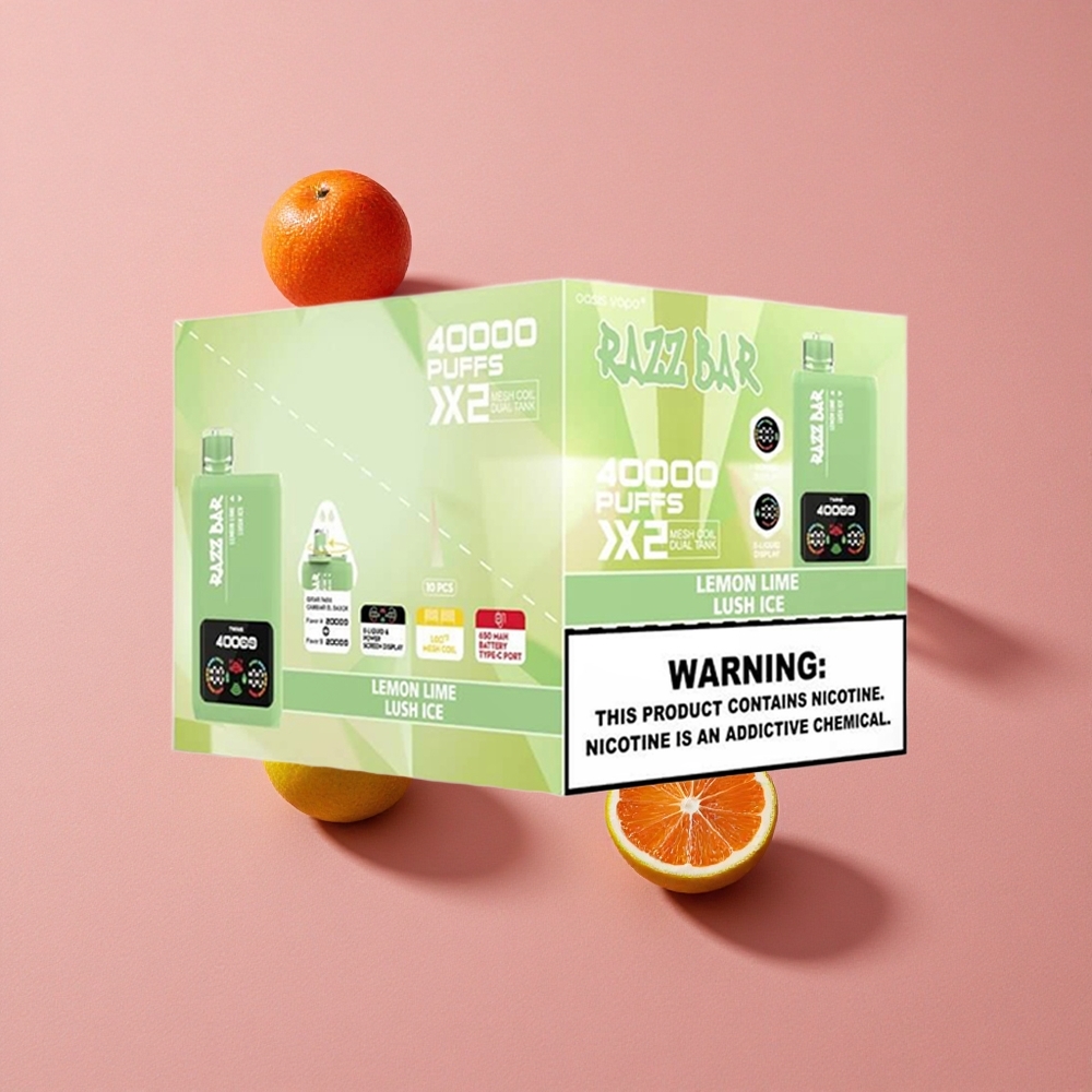 Razz Bar 40000 Puffs Vape Jetable Citron Vert_Limette Glace Fondue Affichage Écran Puissance 650 Mah Batterie Port Type-C