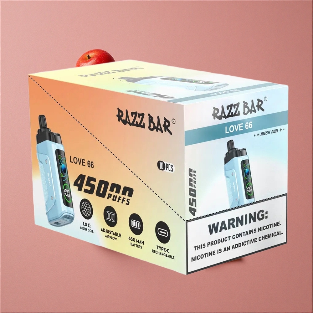 Razz Bar 45000 Puffs Amour 66 Vape Jetable Coïl Mesh 1.0 Ohm Batterie 650 Mah
