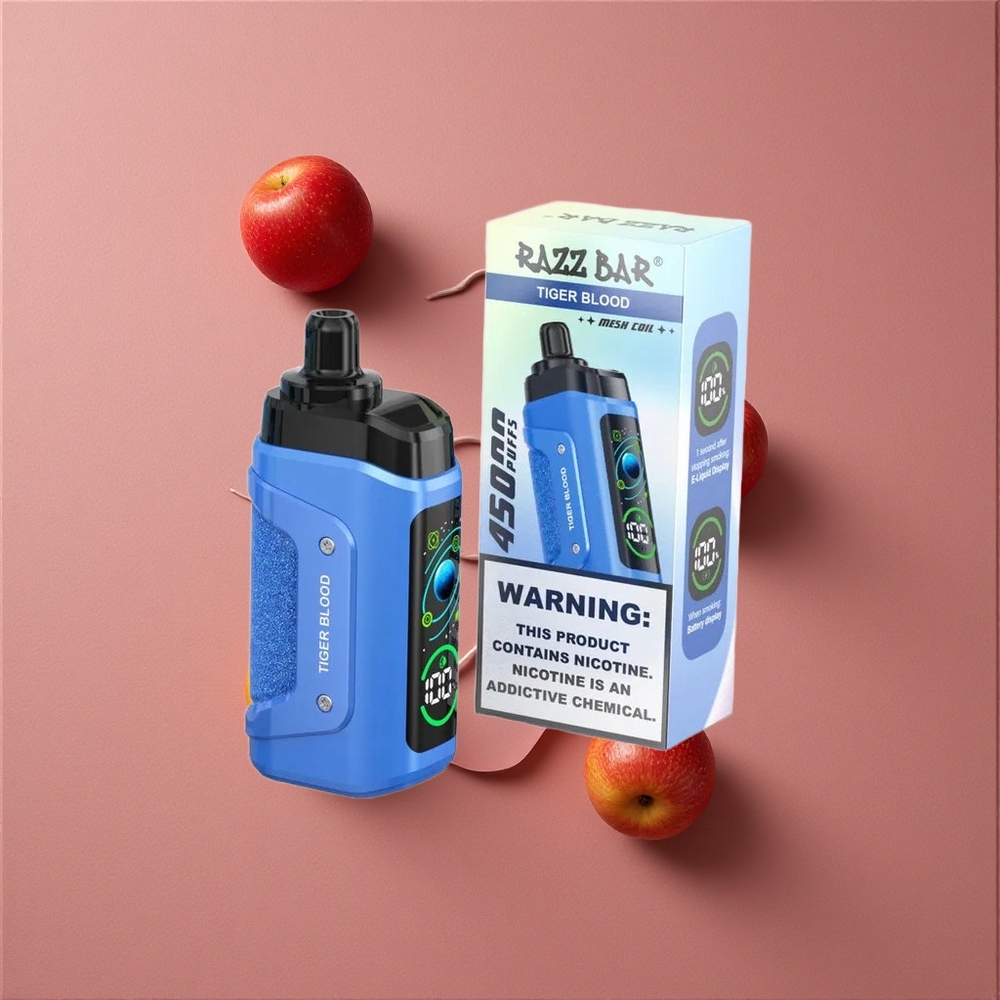 Razz Bar 45000 Puffs Barre E-Cigarette Jetable Tiger Blood (Sang de Tigre) avec Bobine Mesh 1.0 Ohm et Batterie 650 Mah Rechargeable Type-C