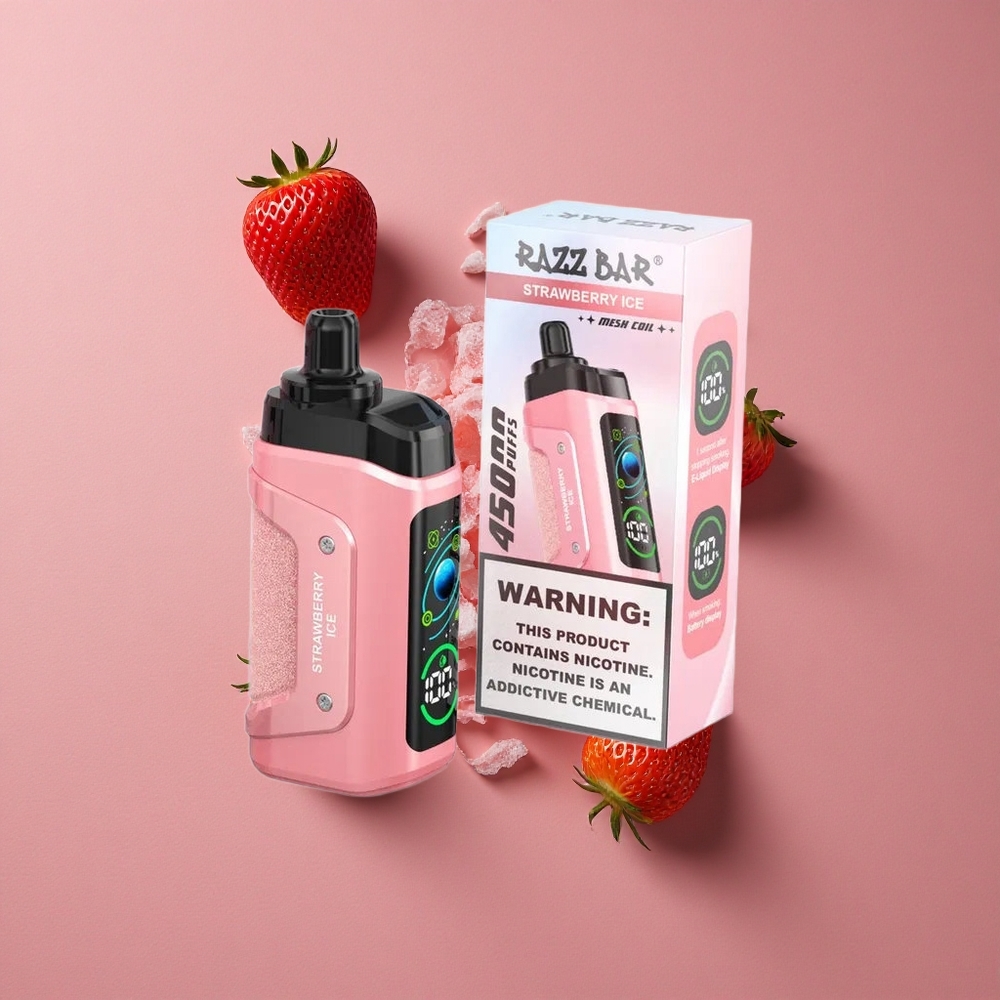 Razz Bar 45000 Puffs Fraise Menthe Vape Jetable avec Bobine Mesh 1.0 Ohm et Flux d\'Air Réglable