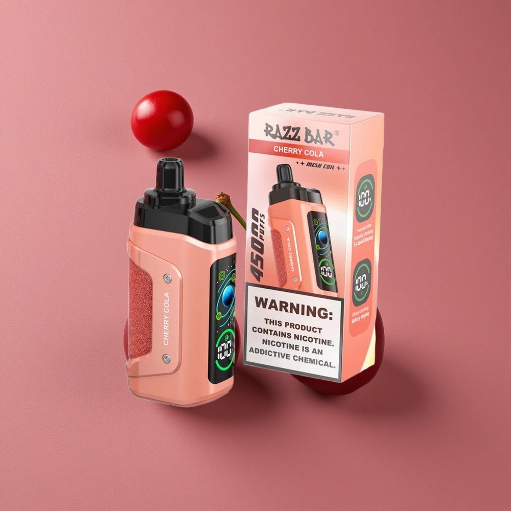 Razz Bar 45000 Puffs Vape Disposable Cerise Cola Flux d’Air Réglable et Rechargeable Type-C