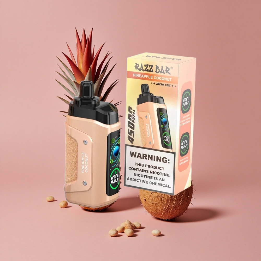 Razz Bar 45000 Puffs Vape Jetable Ananas Noix de Coco Bobine Mesh 1.0 Ohm Flux d\'Air Réglable