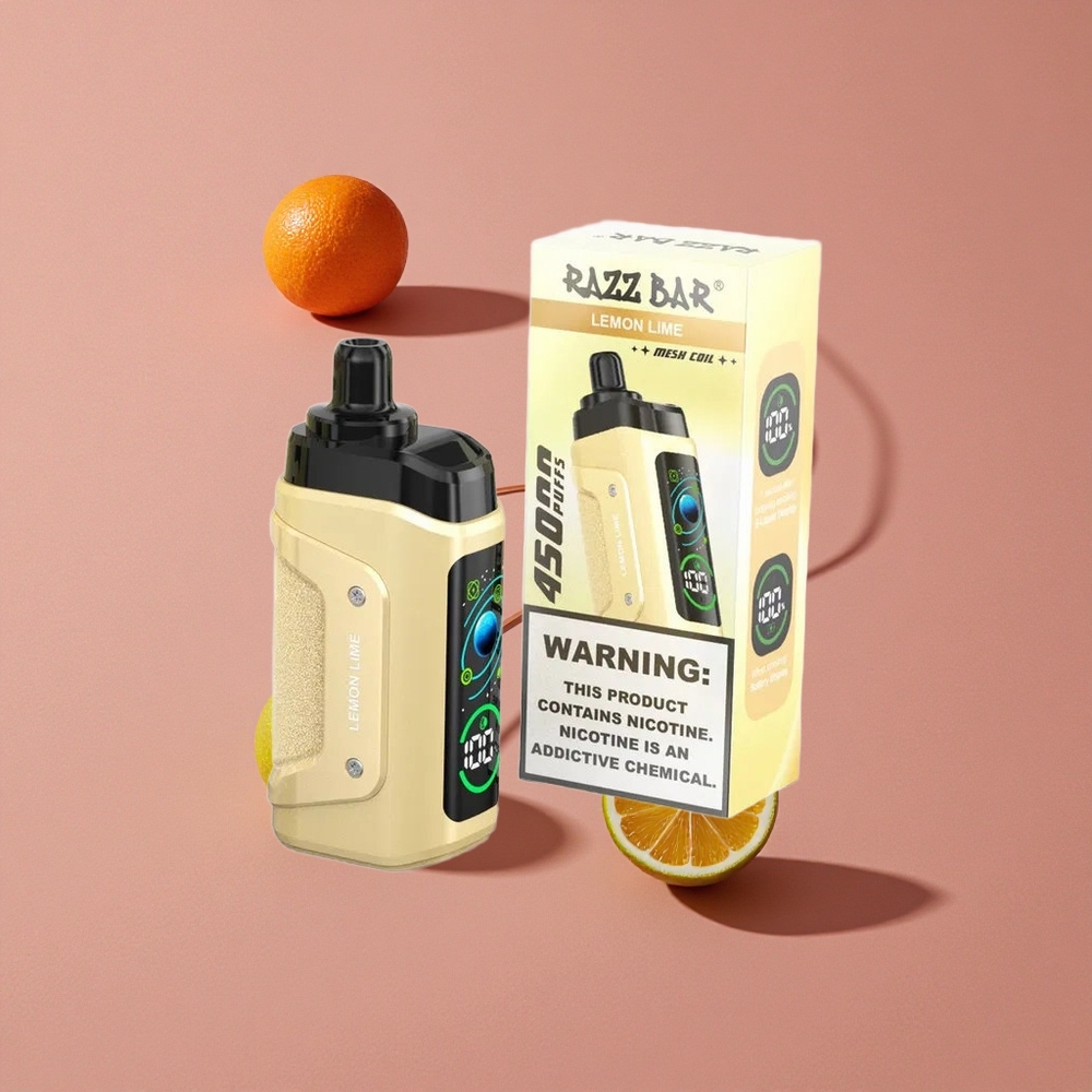 Razz Bar 45000 Puffs Vape Jetable Citron Vert et Framboise avec Bobine Mesh 1.0 Ohm et Batterie 650 Mah Rechargeable Type-C