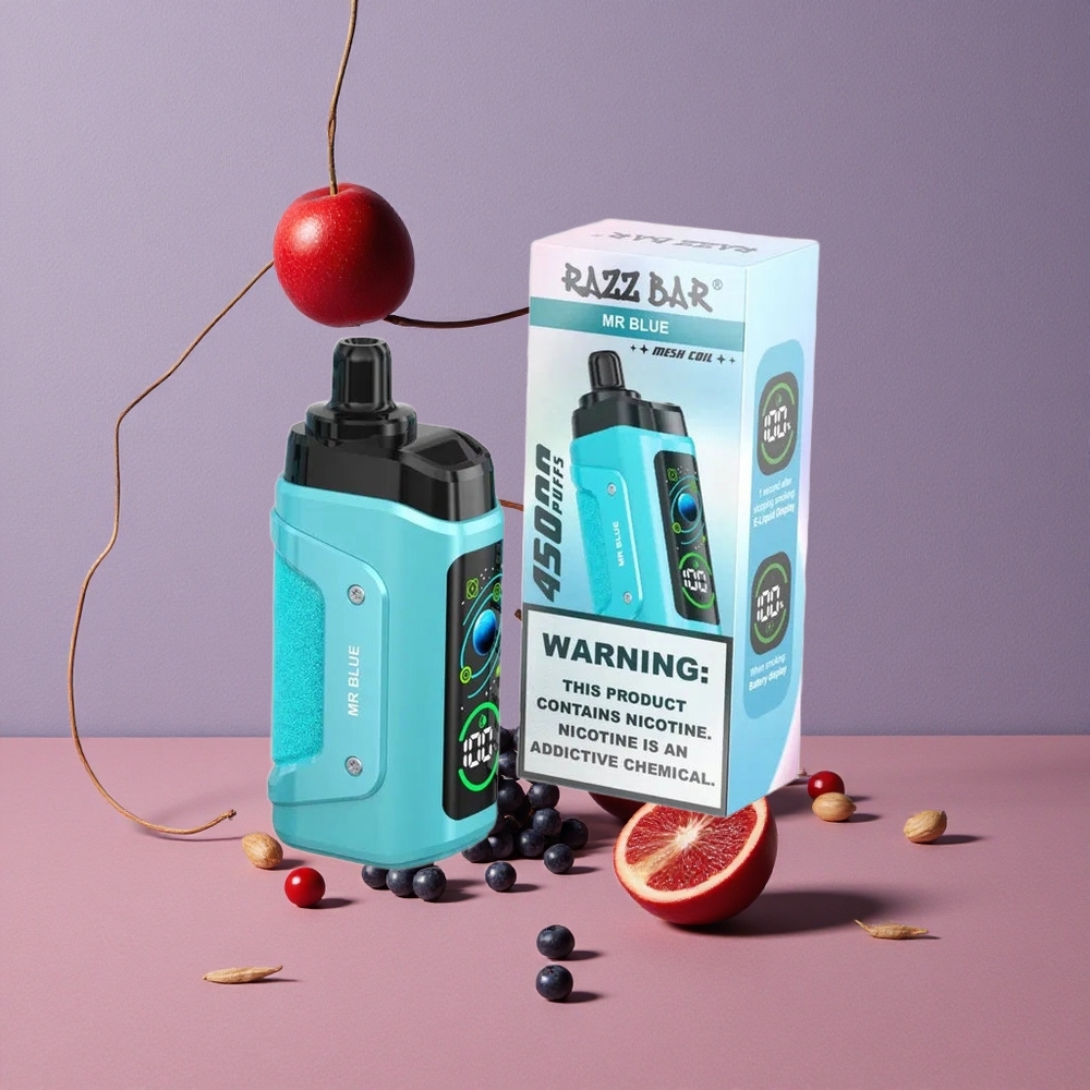 Razz Bar 45000 Puffs Vape Jetable Mr Blue Bleu et Mesh Coil 1.0 Ohm