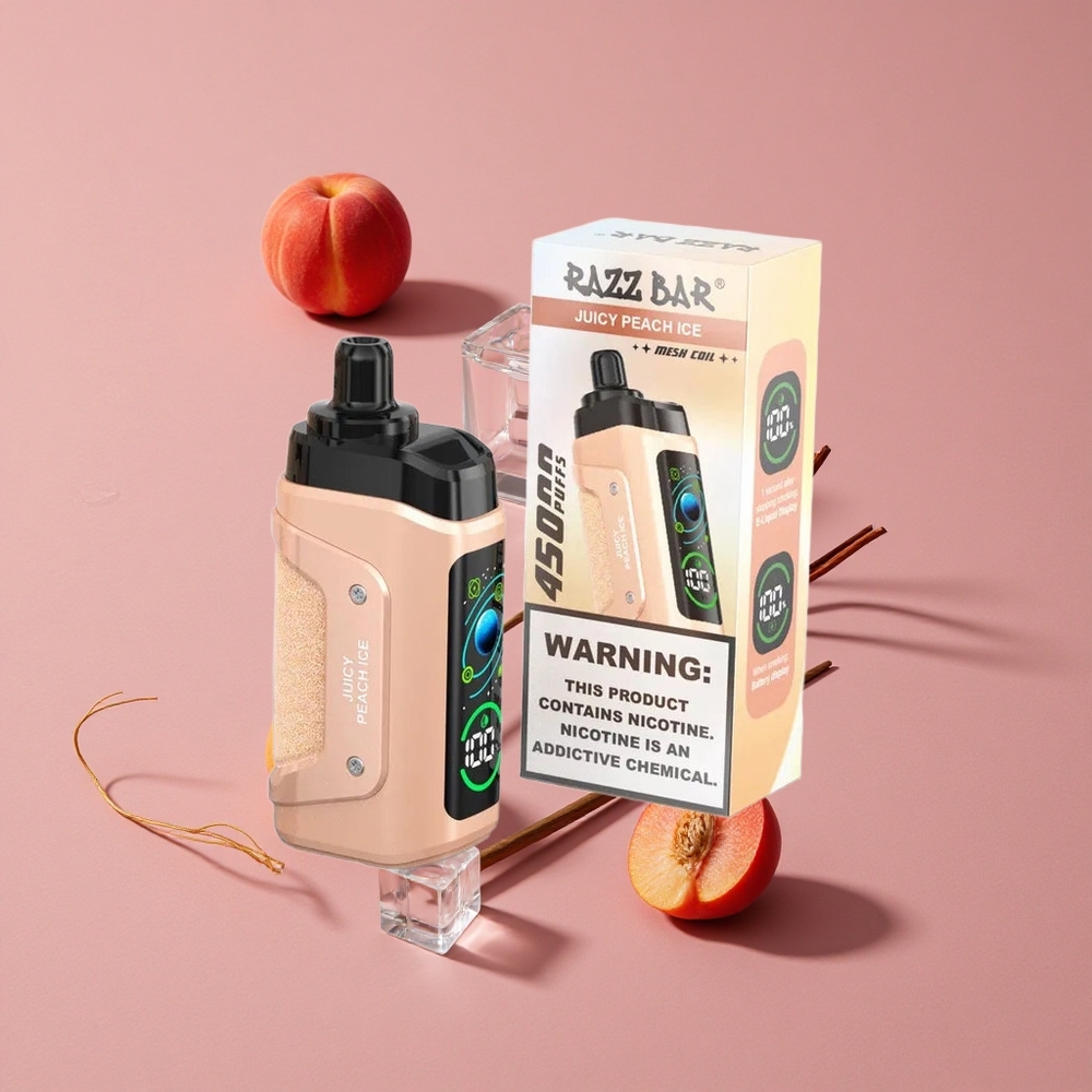 Razz Bar 45000 Puffs Vape Jetable Pêche Juteuse Glace avec Bobine Mesh 1.0 Ohm et Flux d\'Air Réglable