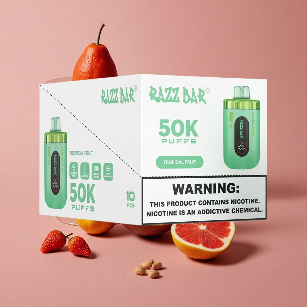 Razz Bar 50K Puffs Tropical Fruit E-cigarette Jetable Jus Exotique 650mAh Rechargeable Type-C