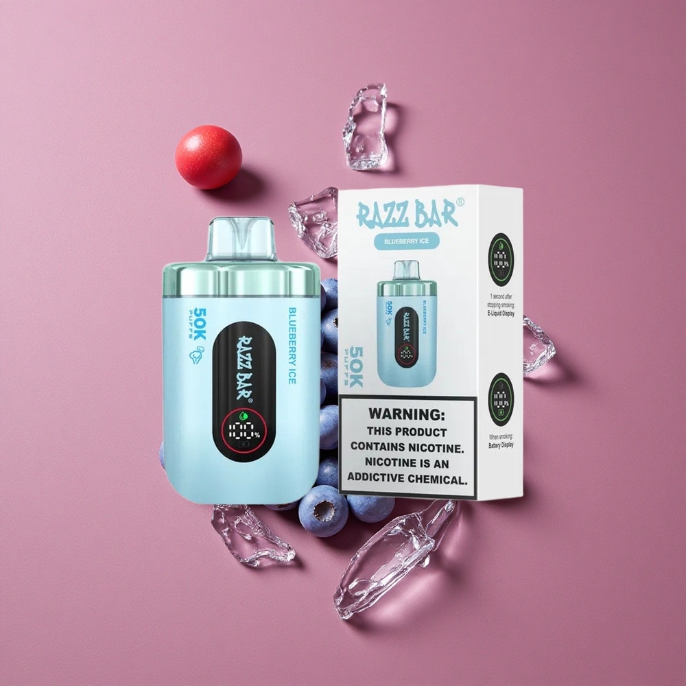 Razz Bar 50K Puffs Vape Jetable Bleuet Glacé avec Batterie 650 mAh et Rechargeable Type-C