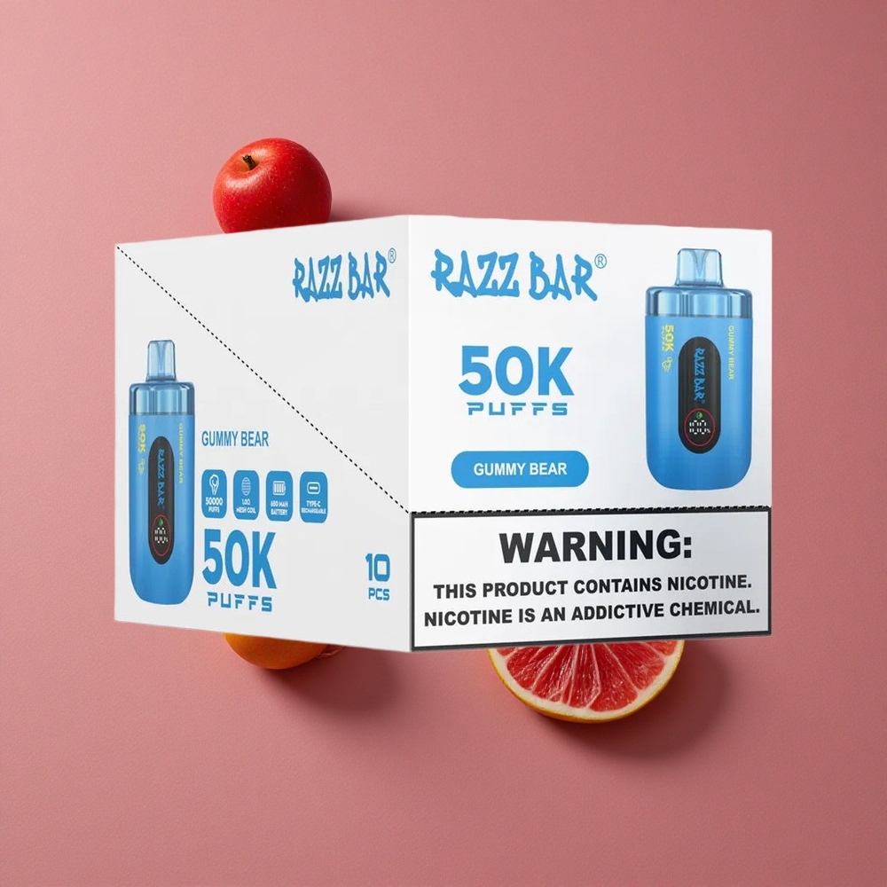 Razz Bar 50K Puffs Vape Jetable Bonbon Ours Rechargeable Type-C 2% Nicotine