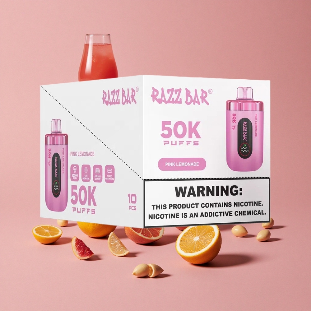 Razz Bar 50K Puffs Vape Jetable Citronade Rose Avec Bobine Mesh 1.0 Ohm et Batterie 650 Mah