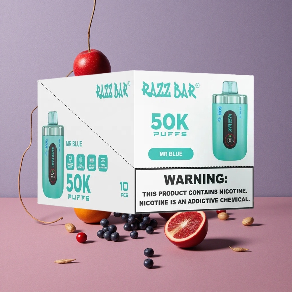 Razz Bar 50K Puffs Vape Jetable Mr Bleu avec 50000 Bouffées et Bobine Mesh 1.0 Ohm
