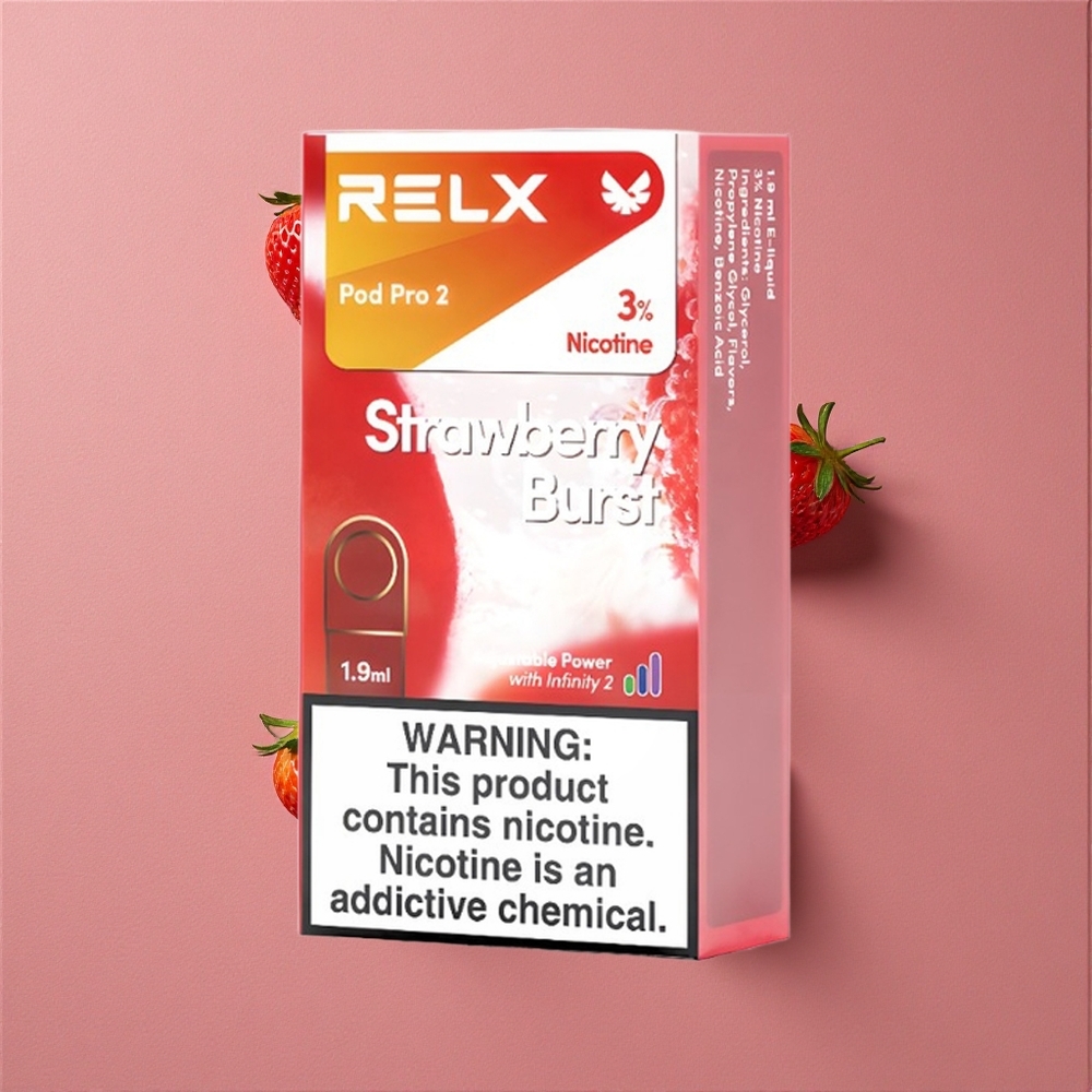 RELX Pod Pro 2 600 Puffs Fraise Éclatante 1,9ml 3% Nicotine Mode Eco/Smooth/Boost