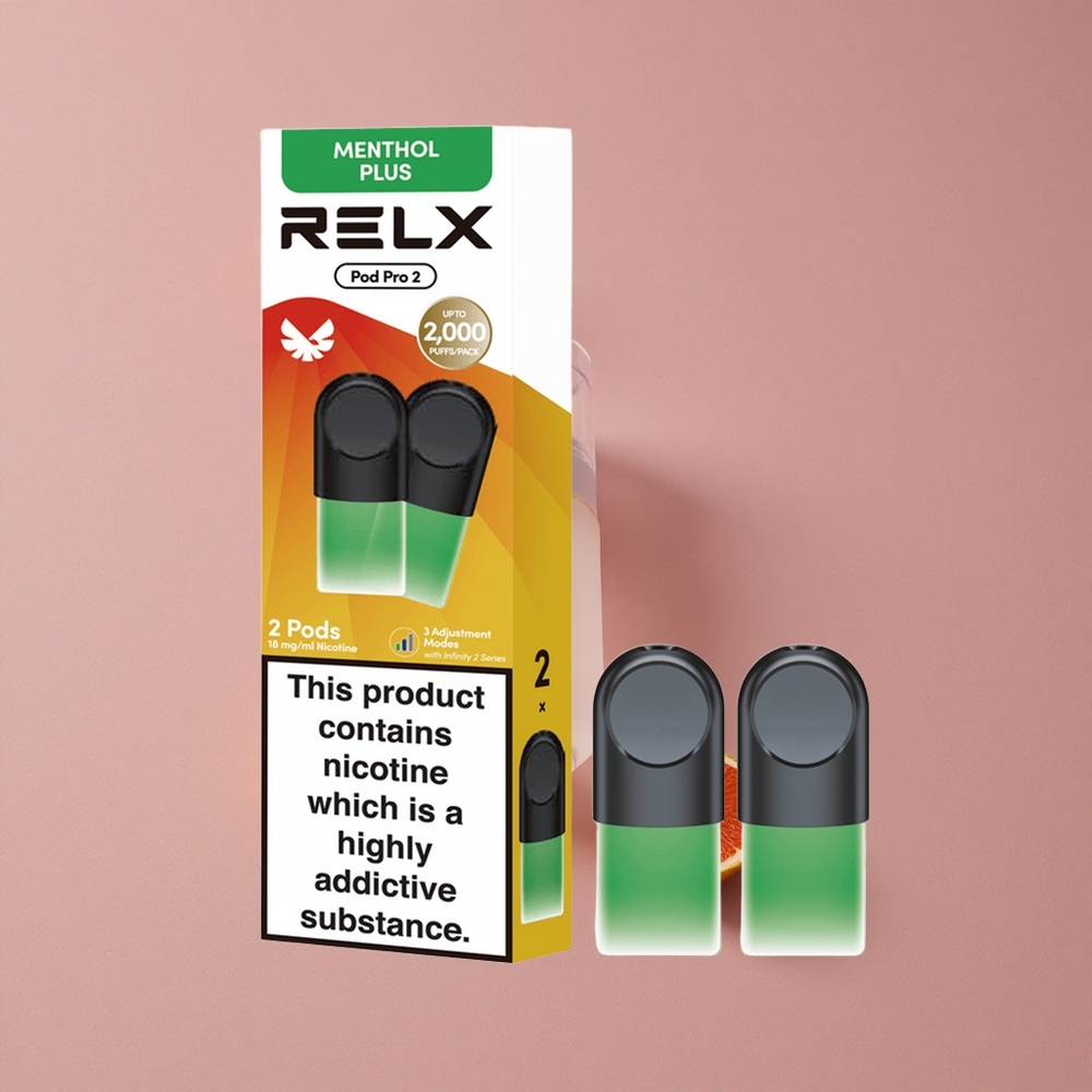 RELX Pod Pro 2 600 Puffs Menthe-Menthol Plus Contenu en Nicotine : 1,8% Capacité : 1,9ml