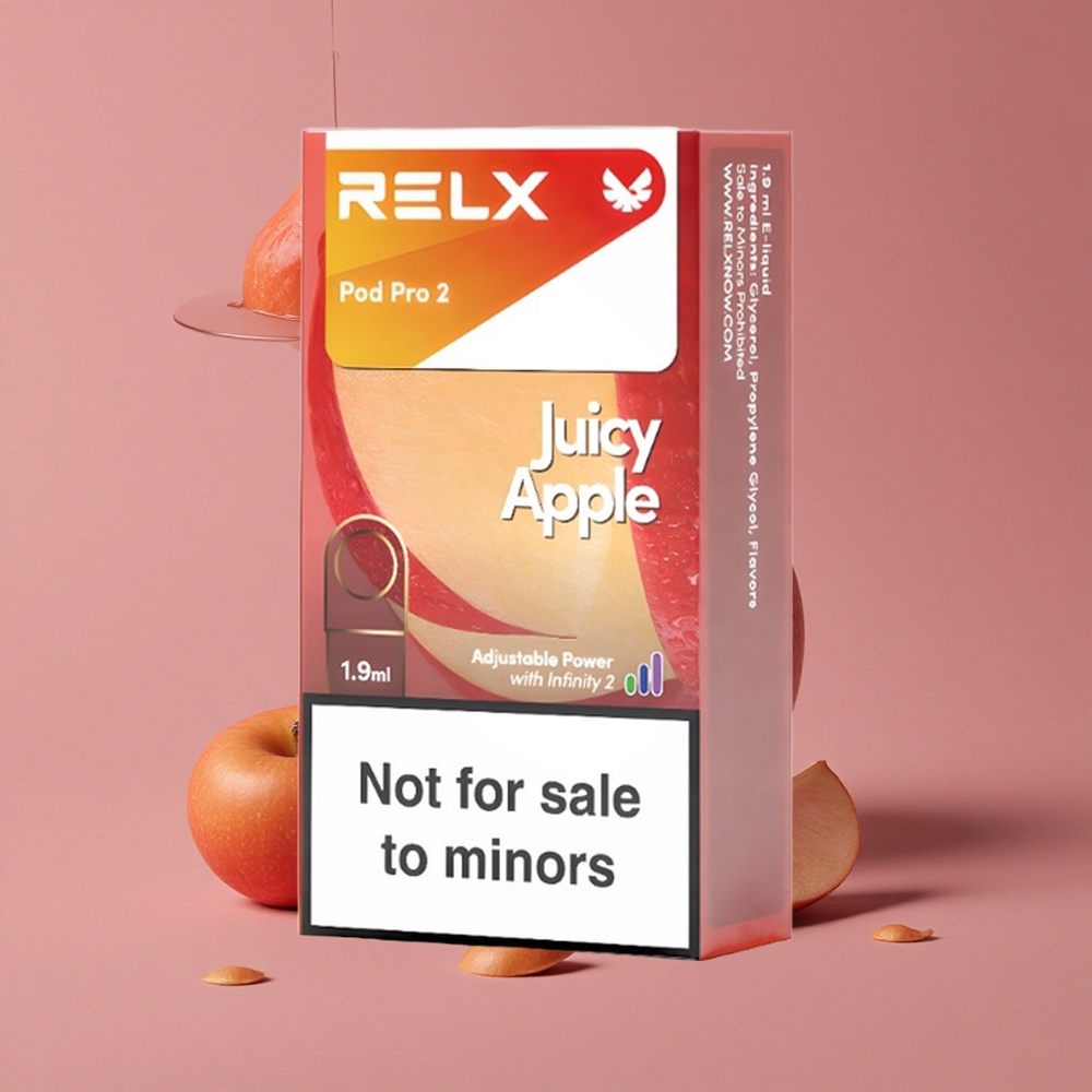RELX Pod Pro 2 600 Puffs Pomme Juteuse Capacité de Vape : 1,9ml Options d'Emballage : 2 pods/paquet,3 pods/paquet