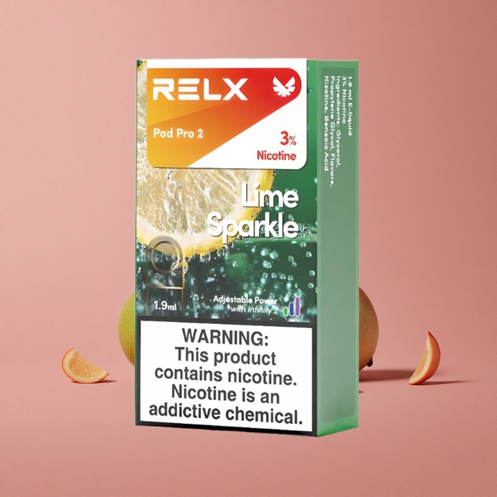 RELX Pod Pro 2 600 bouffées Citron Vert Étincelant Capacité : 1,9ml, 3 pods/paquet