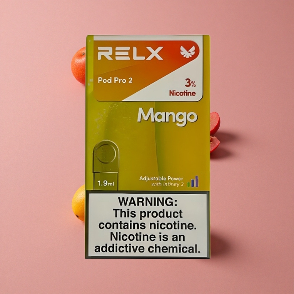 RELX Pod Pro 2 600 bouffées Mangue Glacée Contenu en Nicotine : 3%, Capacité : 1,9ml