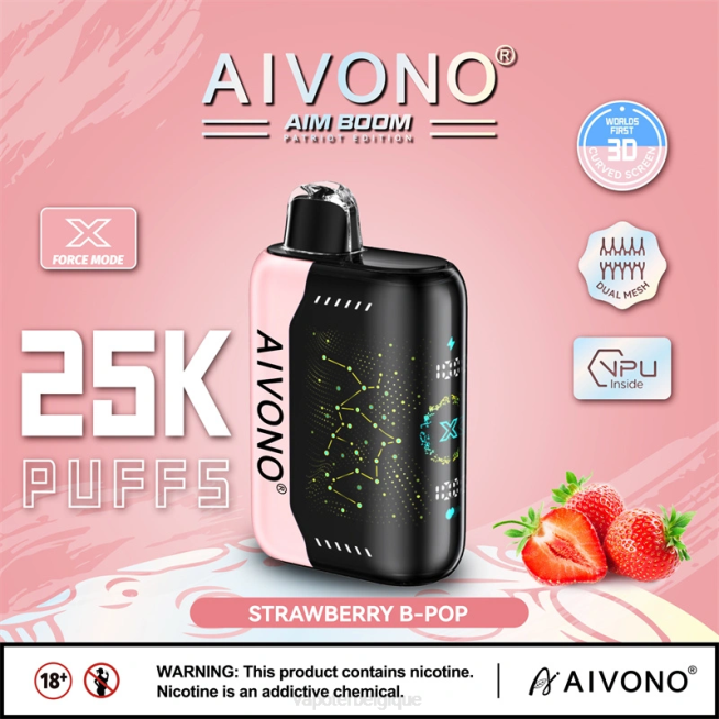 Aivono AIM BOOM 25000 b-pop à la fraise - VBRB352 Vape En Gros
