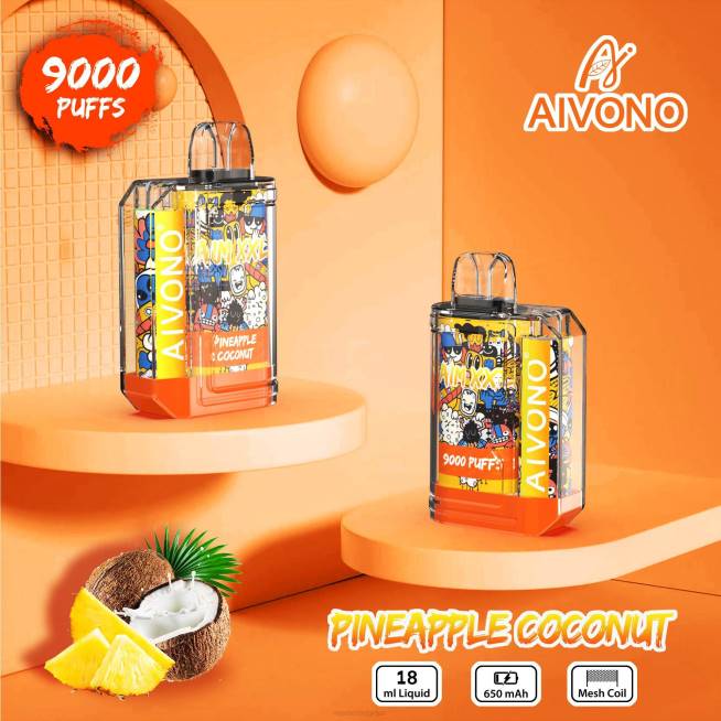 Aivono AIM XXL Autocollant bouche 9000 transparent ananas noix de coco - VBRB52 Cigarette Electronique Jetable