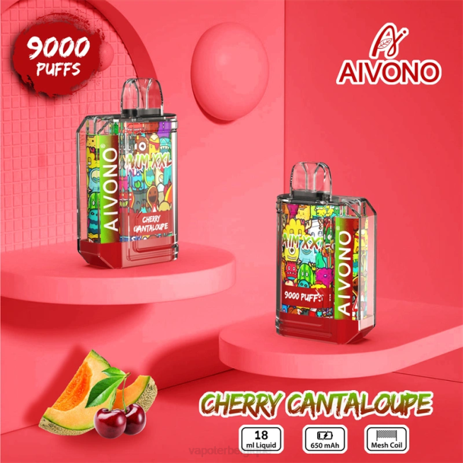 Aivono AIM XXL Autocollant bouche 9000 transparent cantaloup cerise - VBRB57 Vape Grossiste