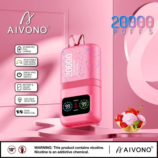 Aivono AIM magic 20000 glace à la fraise - VBRB80 Cigarette Electronique Belgique