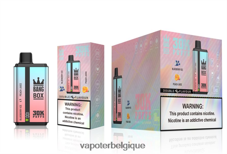 Bang Box 30 000 bouffées double saveurs TTX60463 - Vape Grossiste glace aux myrtilles et jus de pêche