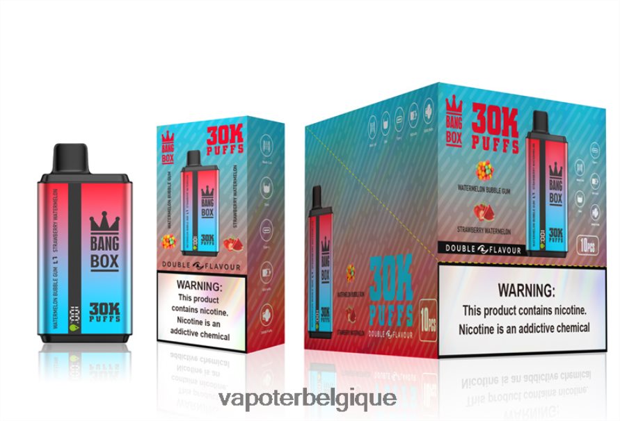 Bang Box 30 000 bouffées double saveurs TTX60468 - Vape En Gros bubble gum pastèque et pastèque fraise