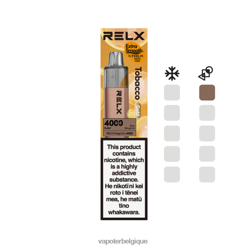 Vapoter Belgique H6B68X2 - tabac (or) RELX MagicGo 4000 vapes jetables