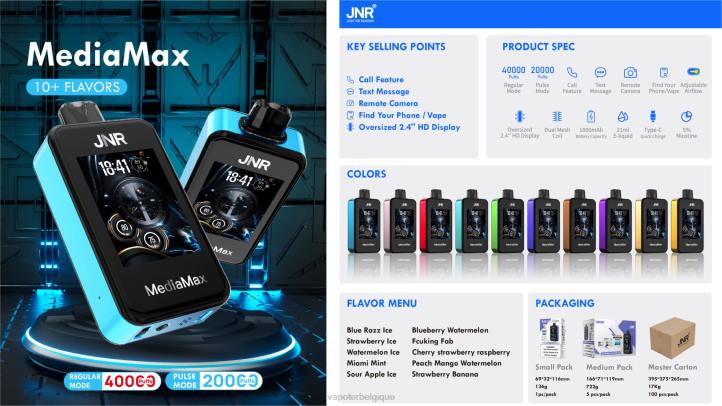 Grossiste Vape Jetable P62219 - JNR MediaMax 40 000 bouffées menthe de Miami