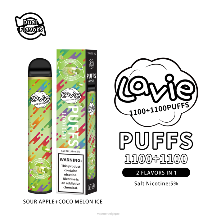 LAVIE BAR Switch 2200 bouffées 6J6R297 | Cigarette Electronique Bruxelles glace pomme aigre/coco melon