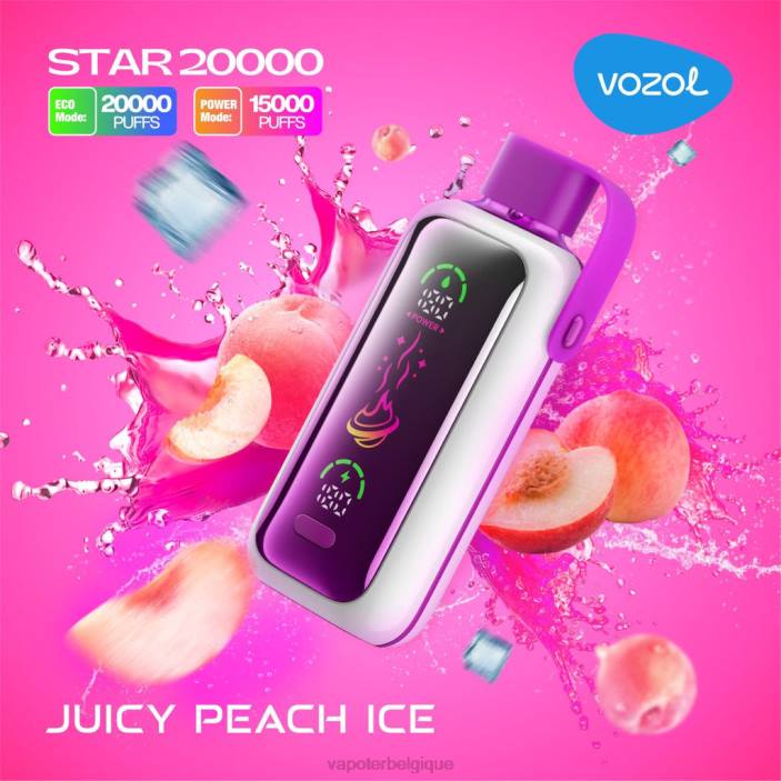 VOZOL STAR 20000 028610 glace à la pêche juteuse Vapoter Belgique