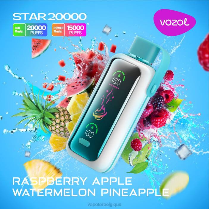 VOZOL STAR 20000 028618 framboise pomme pastèque ananas Vapoter Belgique
